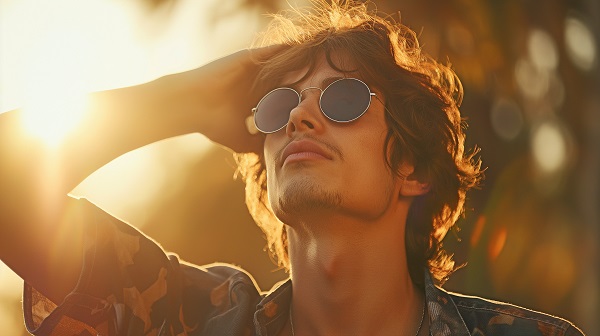Hombre con gafas y con el pelo dándole el sol