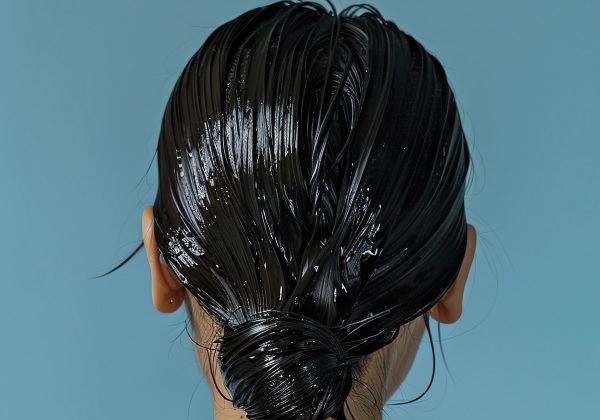 Mujer con el pelo recogido mojado